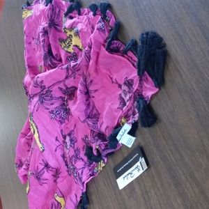 Florence Broadhurst Exclusive Bird & Floral Print Tassel Scarf NWT